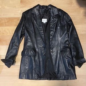 Vintage Black Real Leather Blazer M Medium